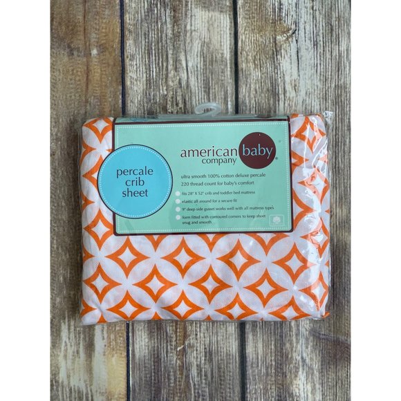 The American Baby Company Orange Tweedle Dee Tile Percale Crib Sheet NEW IN PACK - Picture 2 of 7